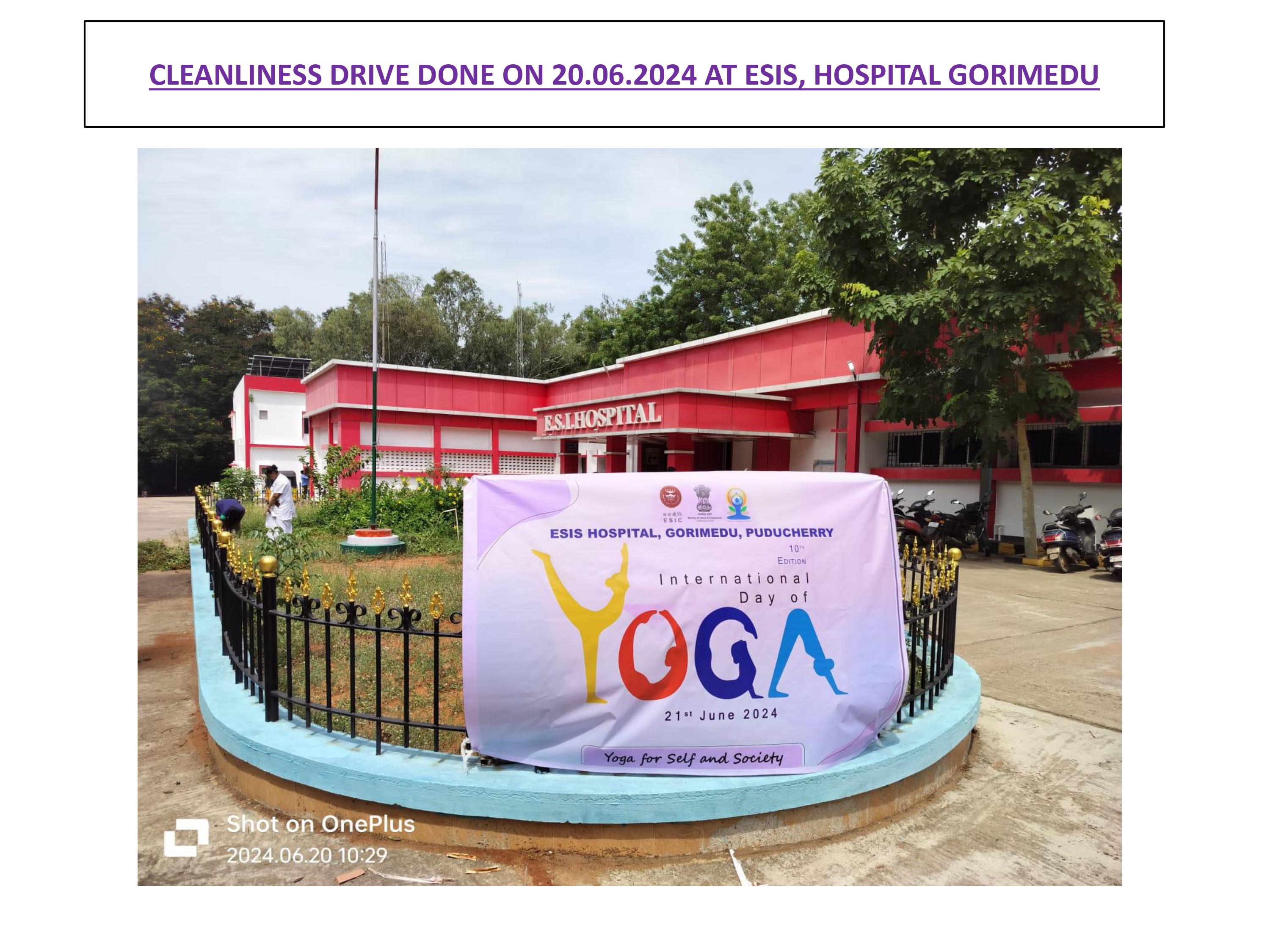Cleanliness drive conducted on 20.06.2024 at ESIS Hospital, Gorimedu